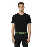 FALL OUT BOY belt by the alternative rock band for men and women, one size fits all, 100 cm, with a diamond pattern and lettering, casual belt, black/green