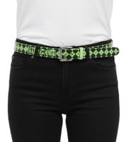 FALL OUT BOY belt by the alternative rock band for men and women, one size fits all, 100 cm, with a diamond pattern and lettering, casual belt, black/green