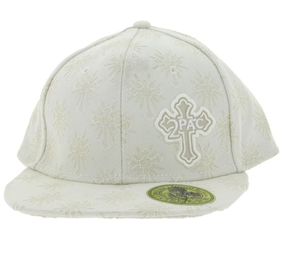 2PAC Snapback Cap with Embroidered Pattern & Cross Emblem Limited Streetwear Edition TC108767TUP3 Cream-White