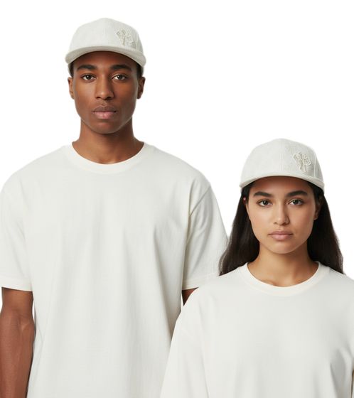 2PAC Snapback-Cap mit Stickmuster & Kreuz-Emblem Limited Streetwear Edition TC108767TUP3 Creme-Weiß