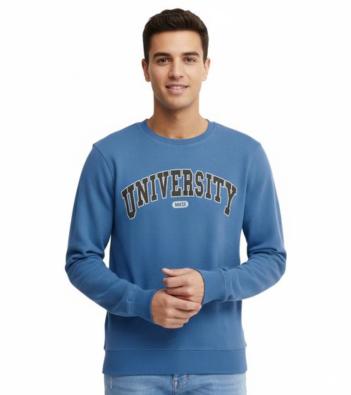 11 PROJECT Davin Men's Sweater with UNIVERSITY Front Print, Cotton Sweatshirt, 20715943, 194039, Blue