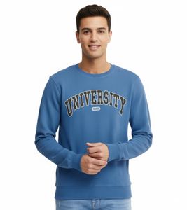 11 PROJECT Davin Men's Sweater with UNIVERSITY Front Print, Cotton Sweatshirt, 20715943, 194039, Blue