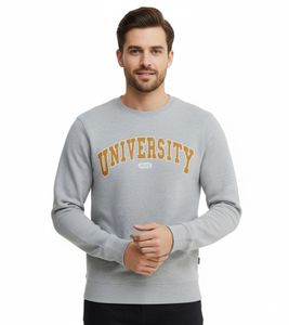 11 PROJECT Davin Men's Sweater with UNIVERSITY Front Print, Cotton Sweatshirt, 20715943 200274 Gray
