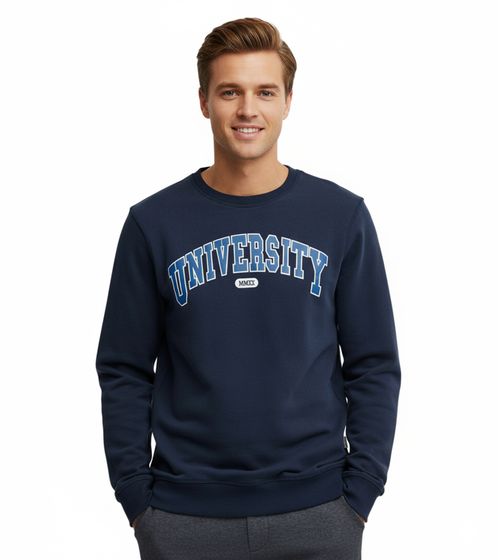 11 PROJECT Davin Men's Sweater with UNIVERSITY Front Print, Cotton Sweatshirt, 20715943 194024, Dark Blue