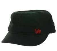 KORN Unisex Cotton Cap in a Military Cut with a Slightly Curved Cut, Black/Red