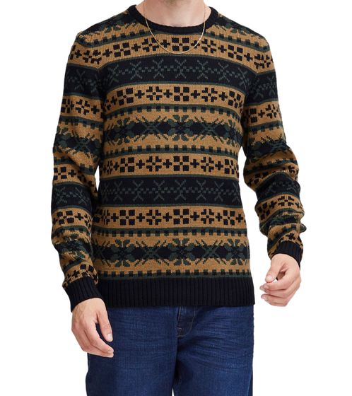 11 PROJECT PRPasco Herren Strick-Pullover mit Wollanteil Langarm-Shirt 20716671 194007 Beige/Schwarz/Grün