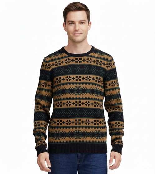 11 PROJECT PRPasco Herren Strick-Pullover mit Wollanteil Langarm-Shirt 20716671 194007 Beige/Schwarz/Grün