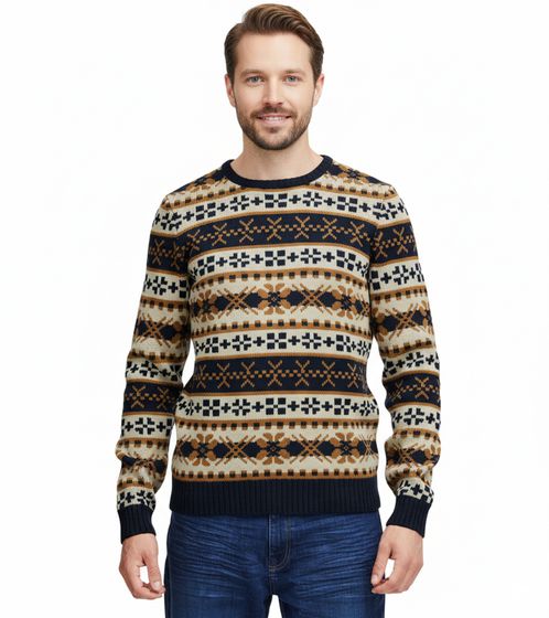 11 PROJECT PRPasco Herren Strick-Pullover mit Wollanteil Langarm-Shirt 20716671 194024 Weiß/Navy/Beige
