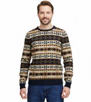 11 PROJECT PRPasco Men's Wool-Blend Knit Sweater, Long-Sleeved Shirt, 20716671 194024 White/Navy/Beige 11 PROJECT PRPasco Men's Wool-Blend Knit Sweater, Long-Sleeved Shirt, 20716671 194024 White/Navy/Beige