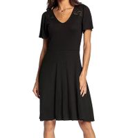 Laura Scott Damen Jersey-Kleid elegantes Sommer-Kleid mit V-Ausschnitt Midi-Kleid 48776749 Schwarz