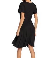 Laura Scott Damen Jersey-Kleid elegantes Sommer-Kleid mit V-Ausschnitt Midi-Kleid 48776749 Schwarz
