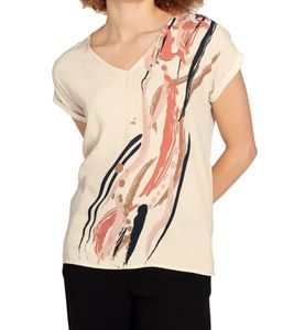 BOYSEN'S Women's Shirt Blouse, Fashionable Summer Shirt, Short-Sleeved Shirt, Beige 53811127