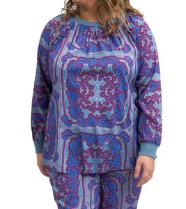 ADIA Women's Blouse, Fashionable Summer Blouse, Stylish Long-Sleeved Shirt, Plus Sizes 96391157 Gray/Blue/Red