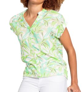 BOYSEN'S Women's Blouse Top with Tropical All-Over Print, Short-Sleeved Shirt, 92863843, Green/White/Gray