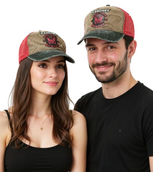 Ramones Unisex Trucker-Cap Punkrock-Band mit Logo-Stickerei Base-Cap BA156116RAM0 Braun/Rot