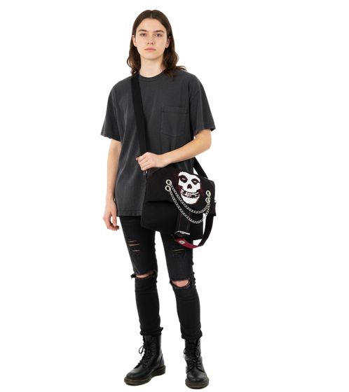 Borsa a tracolla Misfits Punk Band, borsa a tracolla con due catene, borsa per laptop, fan merchandise, 37 x 32 x 4 cm MB108441MIS0 Nero/Rosso