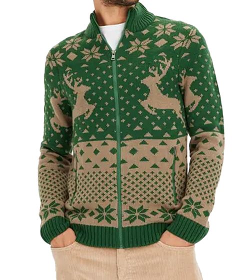 Men's Modern Knit Cardigan with Christmas Pattern, Transition Jacket, Plus Sizes 920859 Green