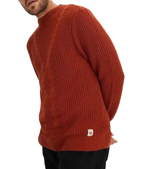 Herren Strick-Pullover mit Zopfmuster nachhaltiger Rundhals-Sweater 970108 Rost-Braun