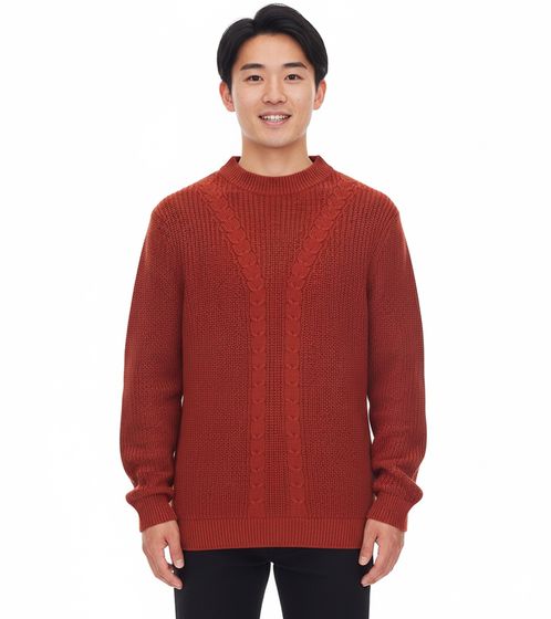 Men's Cable Knit Sweater, Sustainable Crew Neck Sweater 970108 Rust Brown