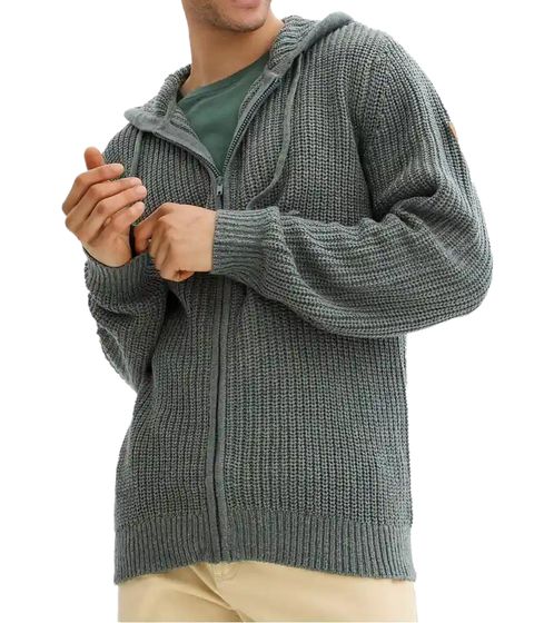 Herren schöne Basic Strick-Jacke mit Kapuze Grobstrick-Pullover 922048 Eukalyptus-Grün