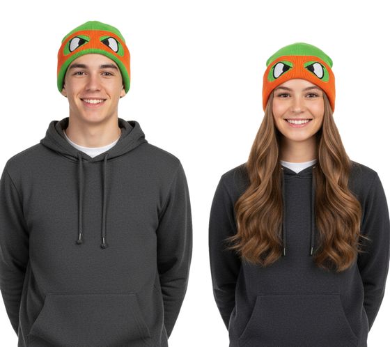 Teenage Mutant Ninja Turtles Beanie im Michelangelo-Gesichtsdesign Strick-Beanie Fan-Artikel KC07QPTMT Grün