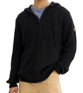 Men's Beautiful Basic Cardigan with Hood, Chunky Knit Sweater 950830 Black Men's Beautiful Basic Cardigan with Hood, Chunky Knit Sweater 950830 Black