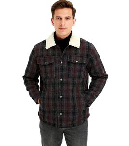 Veste-chemise homme à carreaux en fausse fourrure, chemise tendance à manches longues 957592, noir/gris/rouge Veste-chemise homme à carreaux en fausse fourrure, chemise tendance à manches longues 957592, noir/gris/rouge