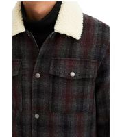Men's Shirt Jacket with Faux Fur Check Pattern, Fashionable Long-Sleeved Shirt 957592 Black/Gray/Red