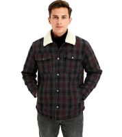 Men's Shirt Jacket with Faux Fur Check Pattern, Fashionable Long-Sleeved Shirt 957592 Black/Gray/Red