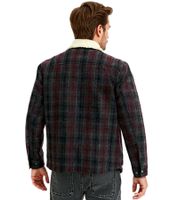 Men's Shirt Jacket with Faux Fur Check Pattern, Fashionable Long-Sleeved Shirt 957592 Black/Gray/Red