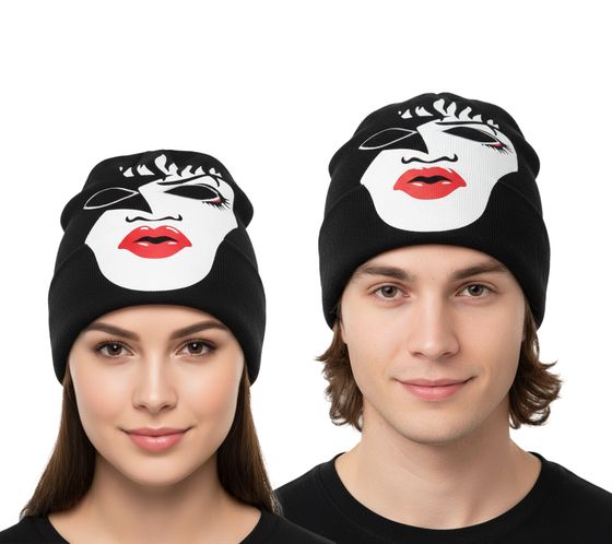 KISS Beanie mit großem Front-Print auch als Sturmmaske nutzbar Strick-Mütze Fan-Beanie mit Logo im Nacken SK162060KIS Schwarz