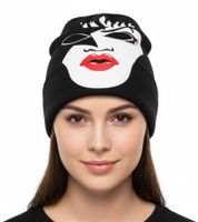 KISS Beanie with Large Front Print, Knitted Hat, Fan Beanie with Logo on the Neck, SK162060KIS Black