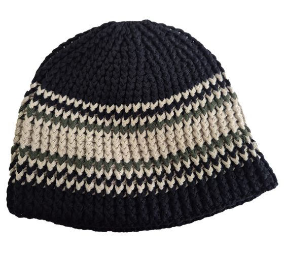 Trust Co Unisex Crochet Winter Hat, Soft Knit Hat with Stripes, Cotton Hat, 7312GUY Navy/White/Green
