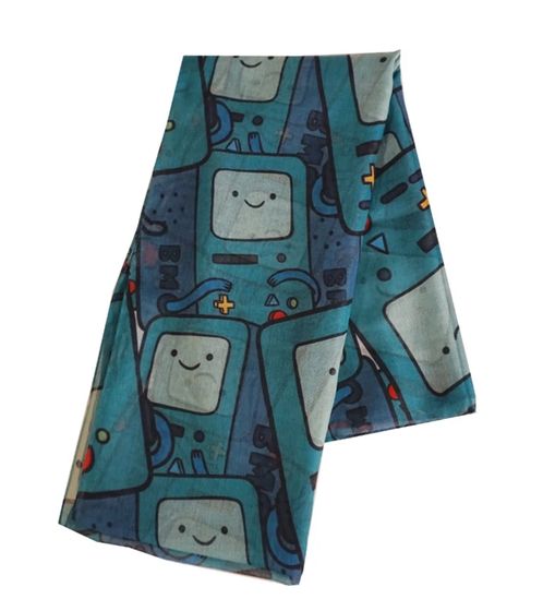 ADVENTURE TIME Scarf with Beemo Print, 180cm Long Summer Scarf, Cartoon, SF260201ADV, Green/Multicolored