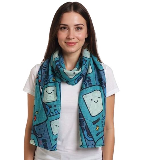 Sciarpa ADVENTURE TIME con stampa Beemo, Sciarpa Estiva Lunga 180 cm, Cartoon, SF260201ADV, Verde/Multicolore