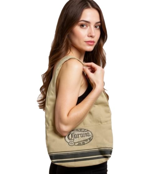 Borsa a tracolla in tela Corona Beer, piccola shopper, Fan Merchandise, borsa in tela, 48x25 cm, beige/marrone