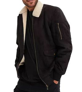Sustainable men's faux leather pilot jacket, stylish bomber jacket with teddy collar, 952454 Black Sustainable men's faux leather pilot jacket, stylish bomber jacket with teddy collar, 952454 Black