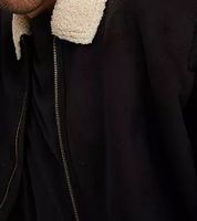 Giacca da pilota da uomo in similpelle sostenibile, elegante bomber con colletto teddy, 952454 Nero Giacca da pilota da uomo in similpelle sostenibile, elegante bomber con colletto teddy, 952454 Nero