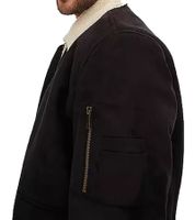 Giacca da pilota da uomo in similpelle sostenibile, elegante bomber con colletto teddy, 952454 Nero Giacca da pilota da uomo in similpelle sostenibile, elegante bomber con colletto teddy, 952454 Nero