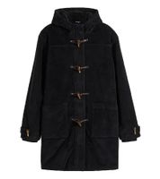 Sustainable Men's Duffle Coat, Padded Parka with Hood, Corduroy Jacket 920857 Black