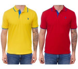 U.S. POLO ASSN. Herren Polo-Shirt Basic-Shirt Baumwoll-Shirt Kurzarm-Shirt in Gelb oder Rot mit blauen Details
