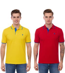 U.S. POLO ASSN. Men's Polo Shirt, Basic Shirt, Cotton Shirt, Short-Sleeved Shirt in Yellow or Red with Blue Details