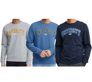 11 PROJECT Davin Herren Sweater mit UNIVERSITY Frontprint Baumwoll-Sweatshirt 20715943 in Dunkelblau, Grau oder Blau