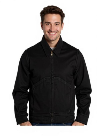 Stockholm (Surfboard) Club Logo Work Jacket Herren Jeans-Jacke mit Logo-Print auf der Rückseite Denim-Jacke Schwarz