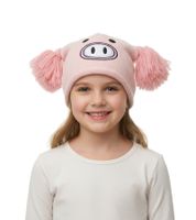 Gorro Piggy para Adolescentes con Pompones y una Carita Adorable en la Parte Delantera BE170080PLW Rosa
