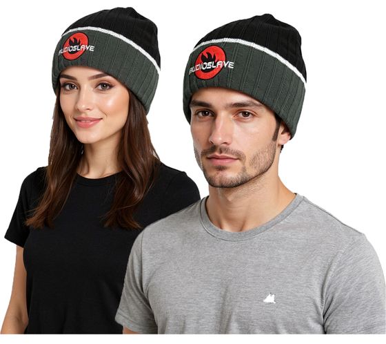 Audioslave Beanie Rockband kuschelige Mütze mit Logo-Stickerei Winter-Mütze Fan-Artikel 1318AUD Schwarz/Grau/Weiß