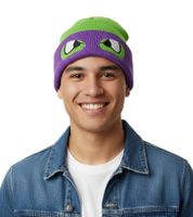 Teenage Mutant Ninja Turtles Beanie with Donnie's Face Design, Knitted Beanie, Fan Merchandise KC07QQTMT Green