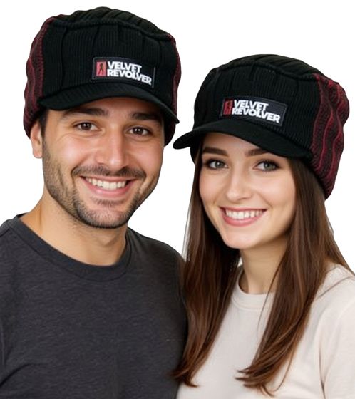 Velvet Revolver Unisex Schirm-Beanie mit Schriftzug Beanie Freizeit-Mütze KC101466VLR Schwarz/Rot