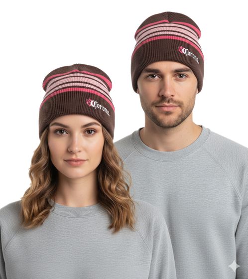 Corona Damen Beanie Winter-Mütze weiche Strick-Mütze mit Logo-Stickerei Baumwoll-Mütze KC101387COR Braun/Rosa