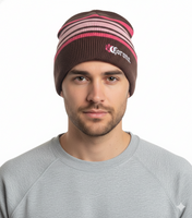 Bonnet d'hiver Corona pour femme, bonnet en maille douce avec logo brodé, bonnet en coton, KC101387COR, marron/rose Bonnet d'hiver Corona pour femme, bonnet en maille douce avec logo brodé, bonnet en coton, KC101387COR, marron/rose